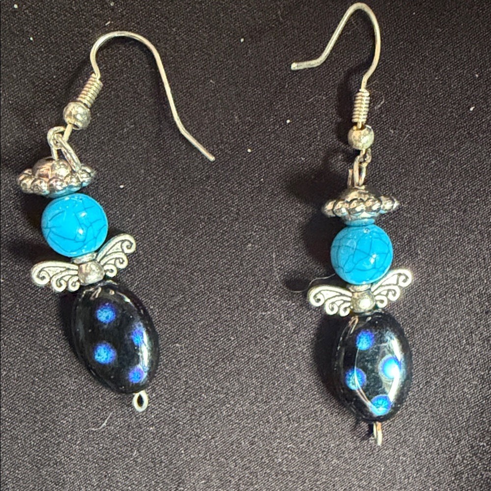Elegant Blue and Black Dangle Earrings